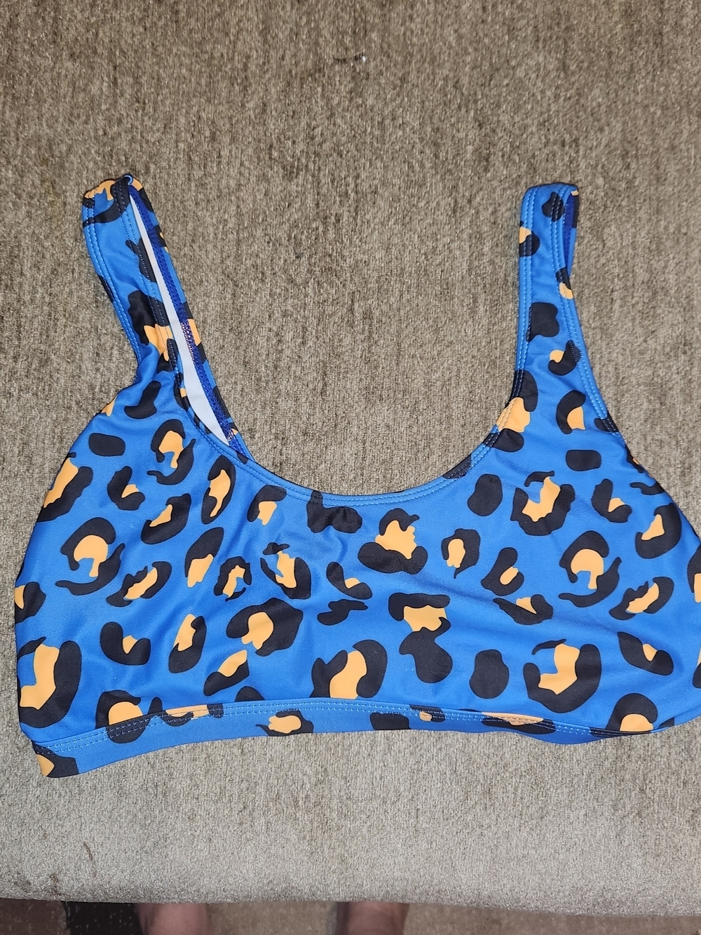 Blue Leopard Print Sports Bra - Orange & Black Spots